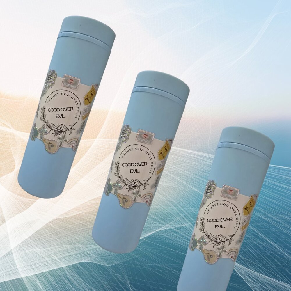 Skinny Tumbler Choose God Over Devil – Blue 20oz Mug with Straw – Christian